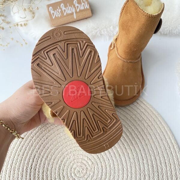 Kahve Düğmeli İçi Tüylü Süet Bot