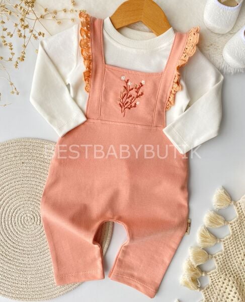 Çiçek Nakışlı Badili Salopet Tulum