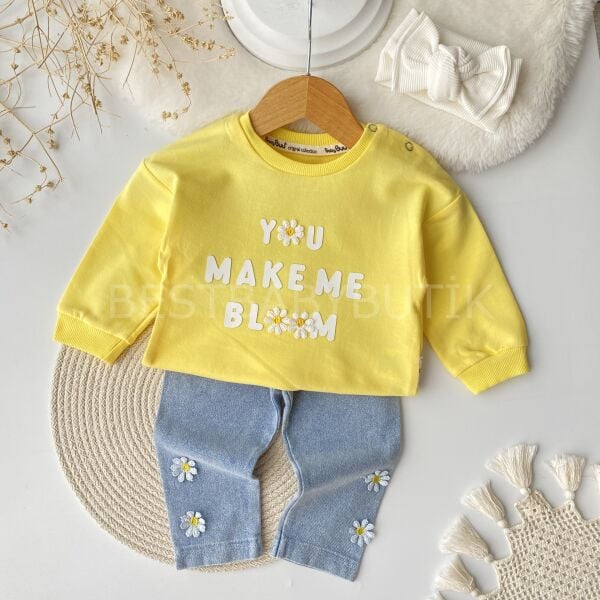 Papatyalı Detaylı Kot Pantolonlu 2’Li Takım