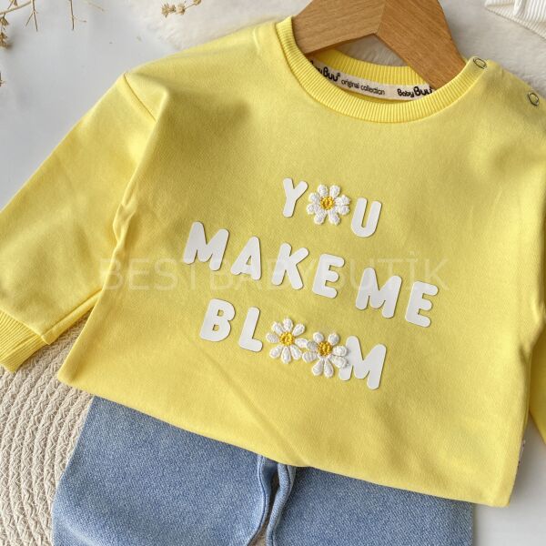 Papatyalı Detaylı Kot Pantolonlu 2’Li Takım