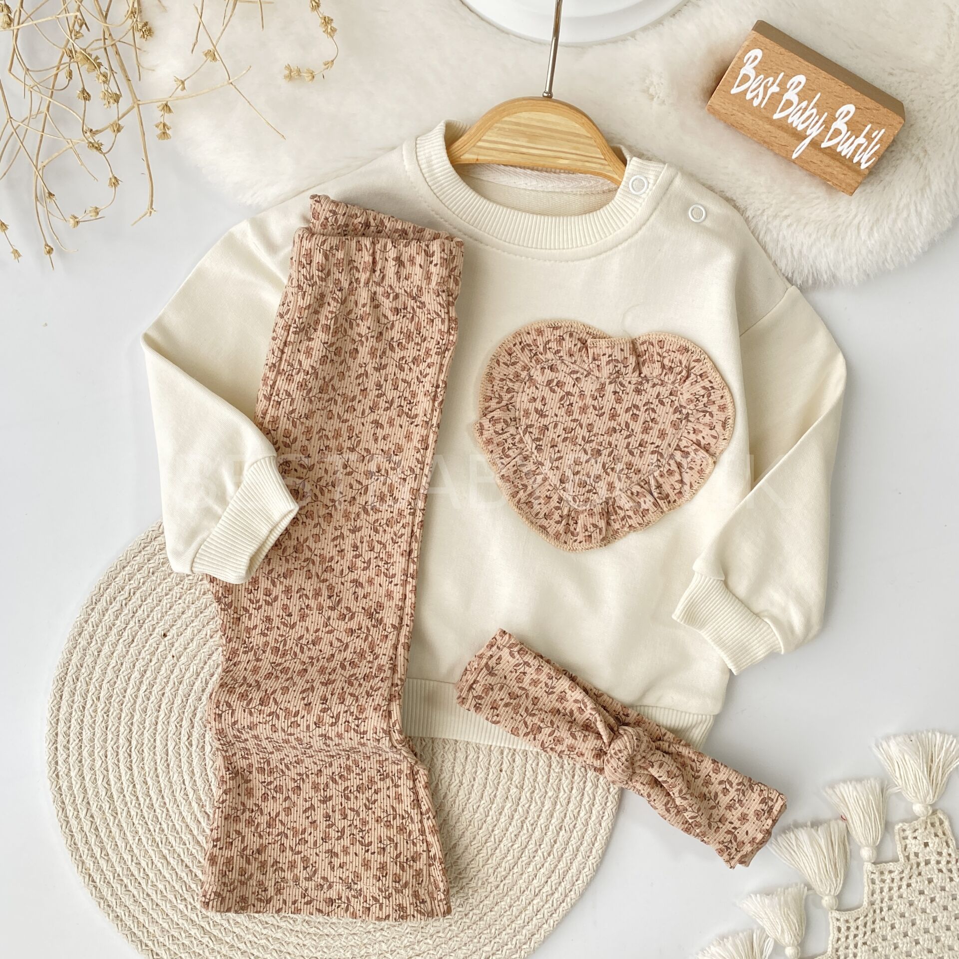 Çıtır Çiçekli İspanyol Paça Bandanalı 3’Lü Takım