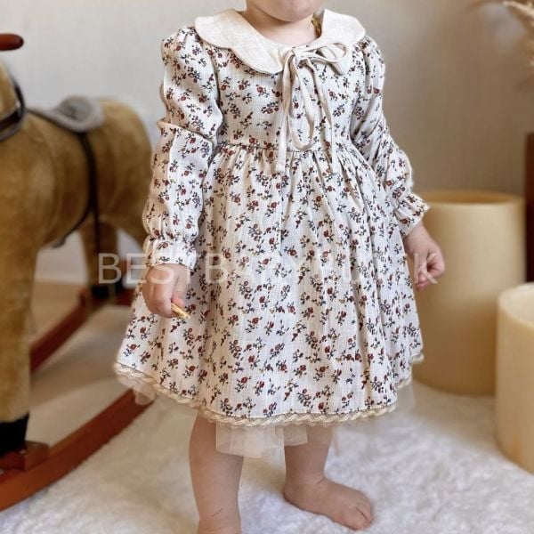 PERA ÇITIR ÇİÇEKLİ BEBE YAKA TÜLLÜ ELBİSE