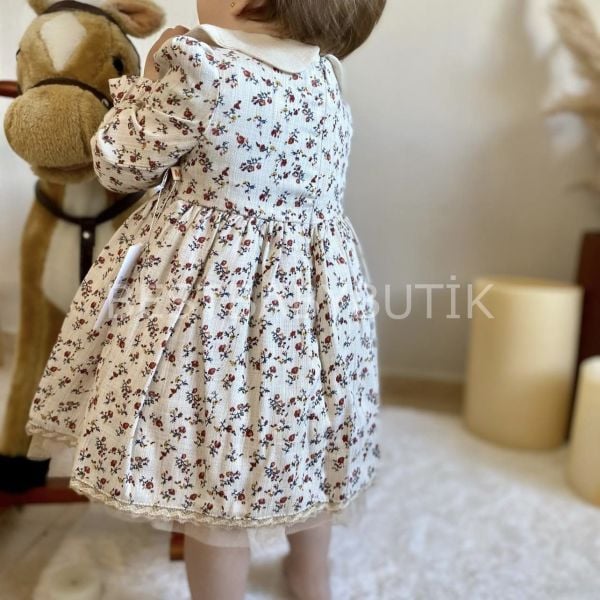 PERA ÇITIR ÇİÇEKLİ BEBE YAKA TÜLLÜ ELBİSE