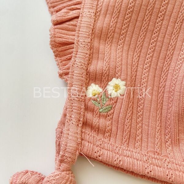 EFTELYA PAPATYA İŞLEMELİ VE FİSTO DETAYLI 5 PARÇA HASTANE ÇIKIŞI SETİ