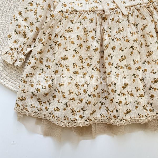 PERA ÇITIR ÇİÇEKLİ BEBE YAKA TÜTÜ DETAYLI ELBİSE