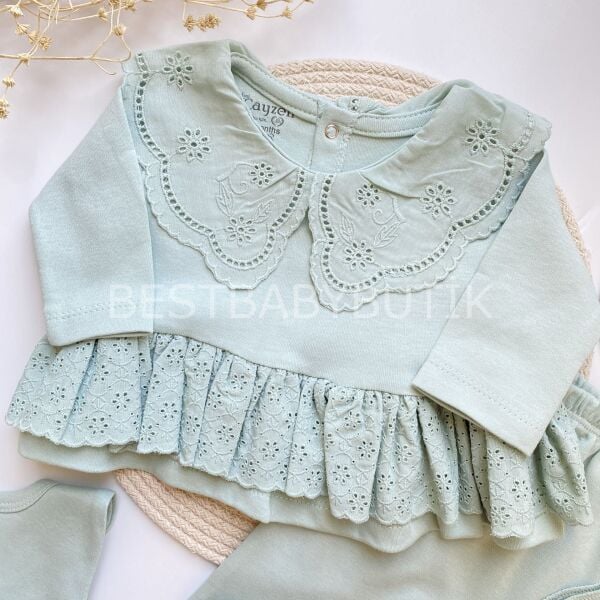 Fisto Yaka Detaylı Fırfırlı 5 Parça Hastane Çıkışı Seti