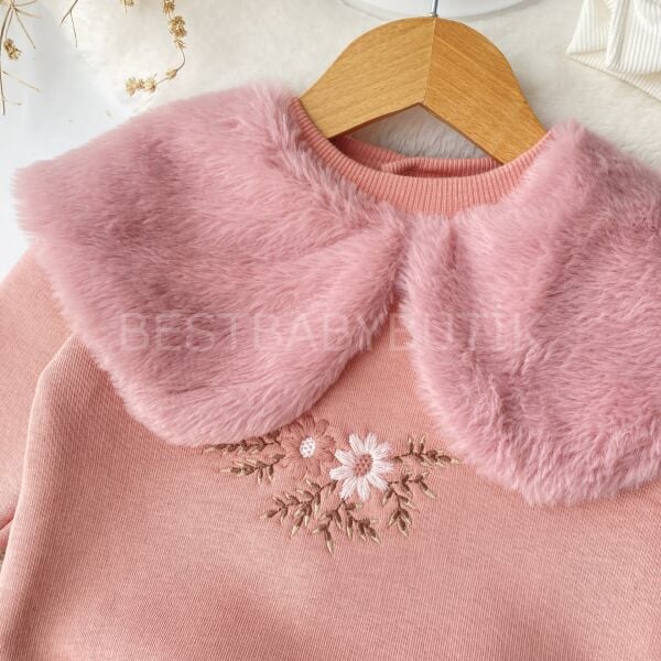 Peluş Büyük Yakalı Nakışlı Şardonlu Kışlık 2’Li Takım