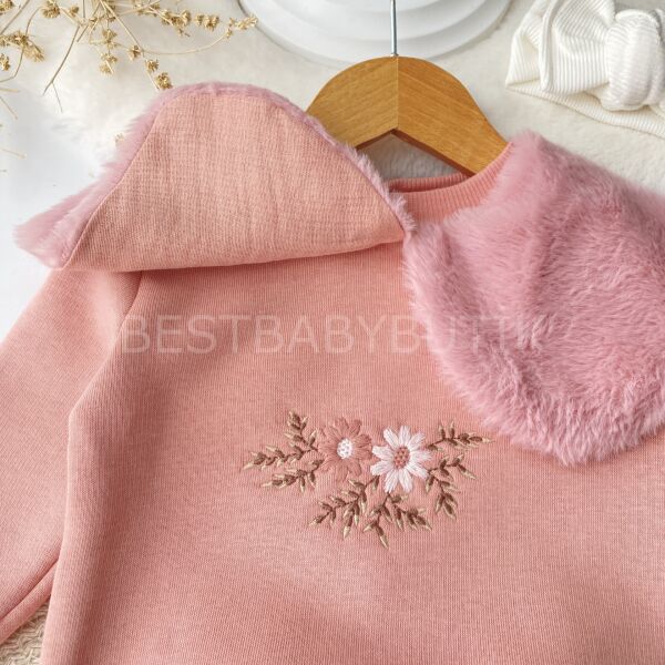 Peluş Büyük Yakalı Nakışlı Şardonlu Kışlık 2’Li Takım 9-12 AY