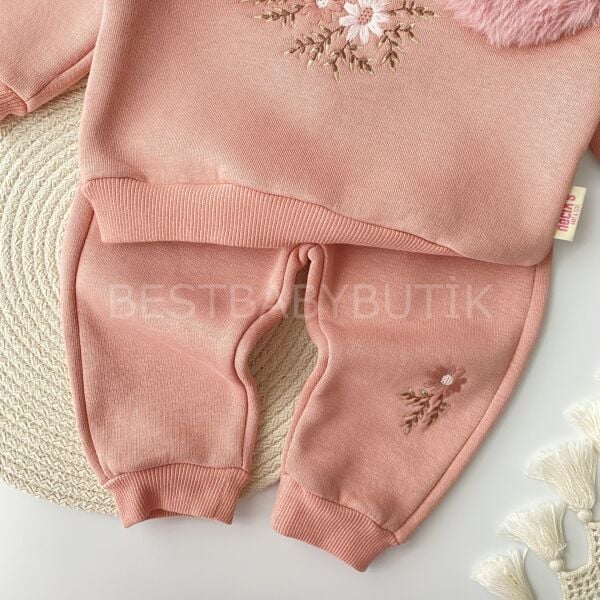 Peluş Büyük Yakalı Nakışlı Şardonlu Kışlık 2’Li Takım