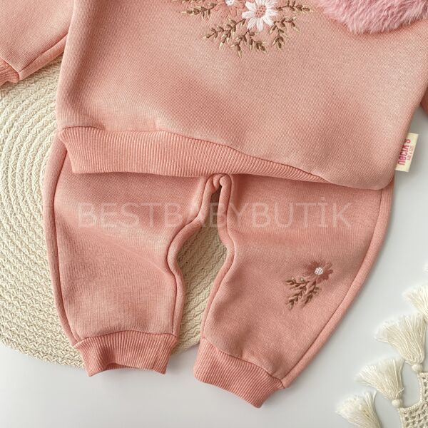 Peluş Büyük Yakalı Nakışlı Şardonlu Kışlık 2’Li Takım 9-12 AY