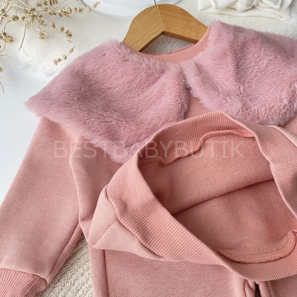 Peluş Büyük Yakalı Nakışlı Şardonlu Kışlık 2’Li Takım 9-12 AY