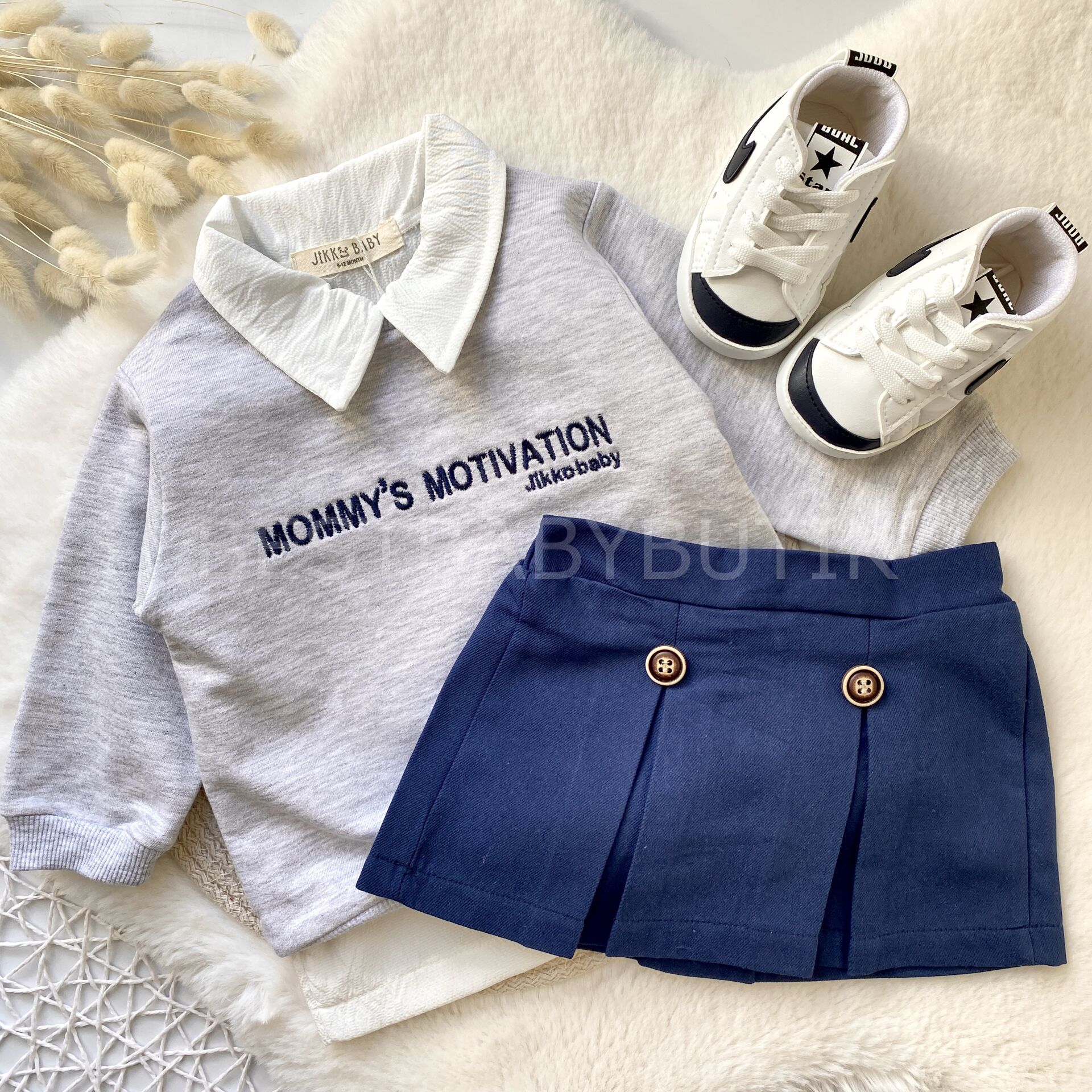 MAMAS MOTİVATİON GÖMLEKLİ SWEAT DETAYLI KOLEJ ETEKLİ 3 PARÇA  TAKIM