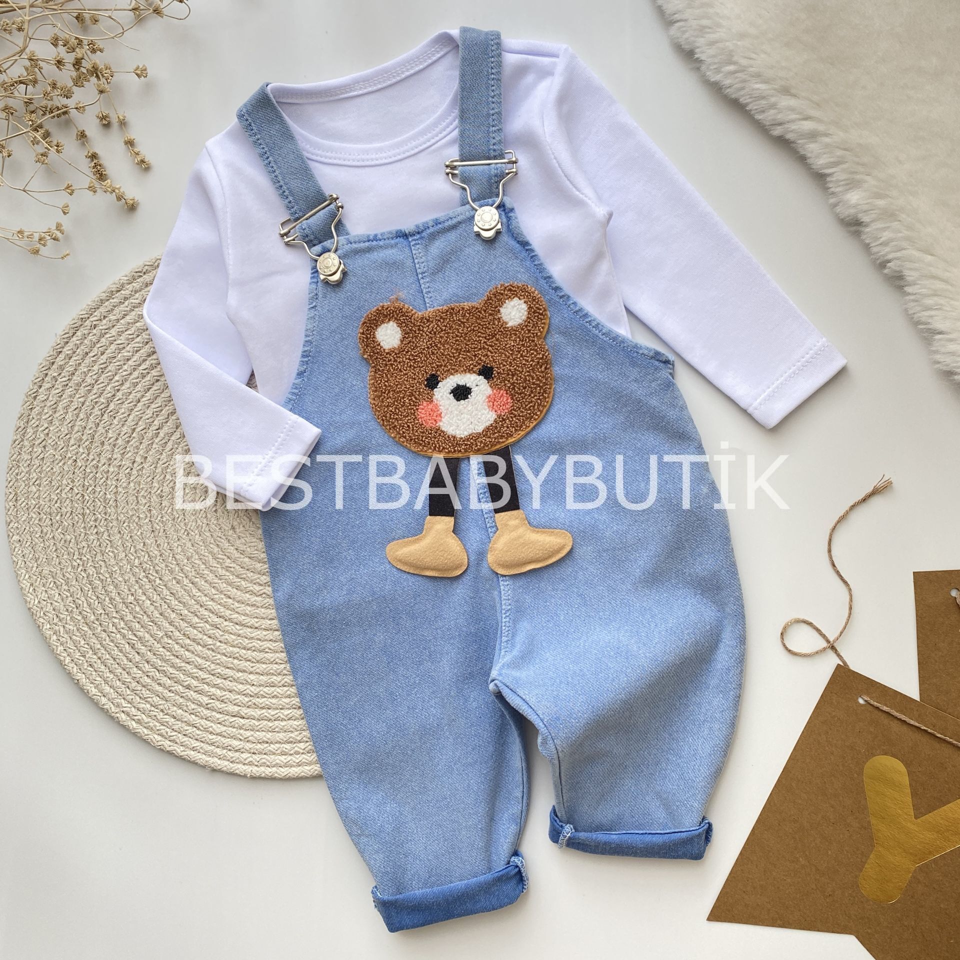 AYICIK PANÇ İŞLEMELİ 2’Lİ KOT SALOPET 6-9 AY