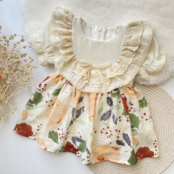 FLOWERS FİSTO YAKA DETAYLI MAVİ ÇİÇEKLİ ELBİSE