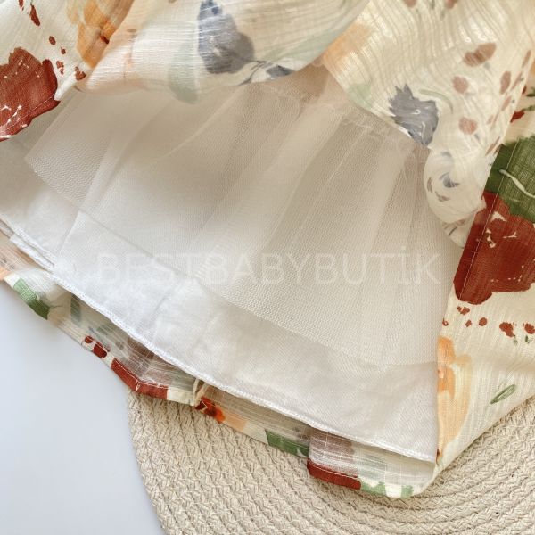 FLOWERS FİSTO YAKA DETAYLI MAVİ ÇİÇEKLİ ELBİSE