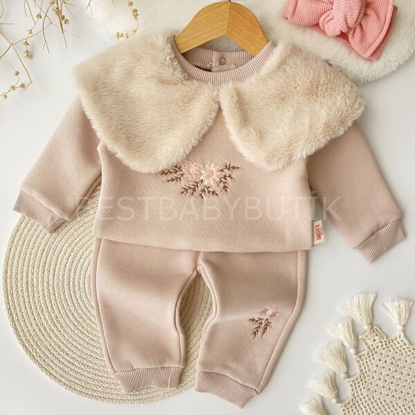 Peluş Büyük Yakalı Nakışlı Şardonlu Kışlık 2’Li Takım 6-9 AY