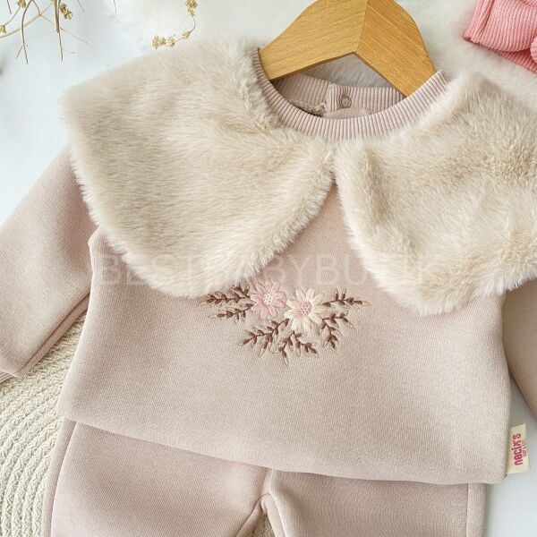 Peluş Büyük Yakalı Nakışlı Şardonlu Kışlık 2’Li Takım 6-9 AY