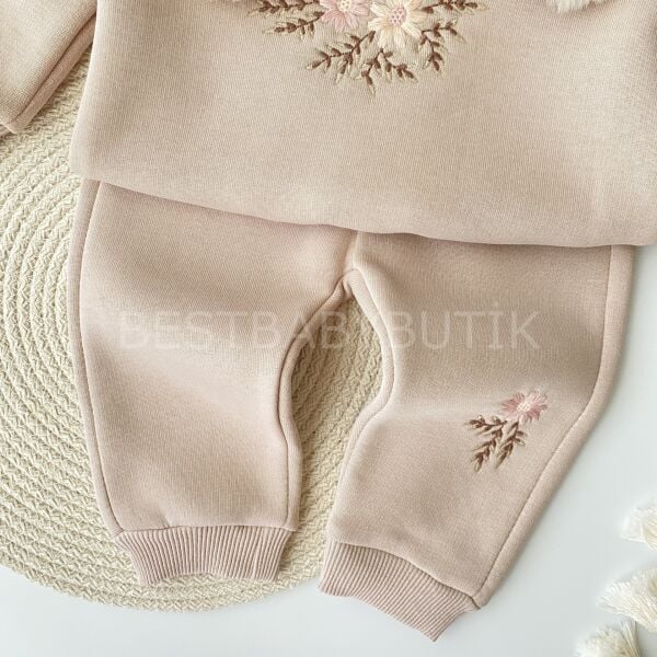 Peluş Büyük Yakalı Nakışlı Şardonlu Kışlık 2’Li Takım