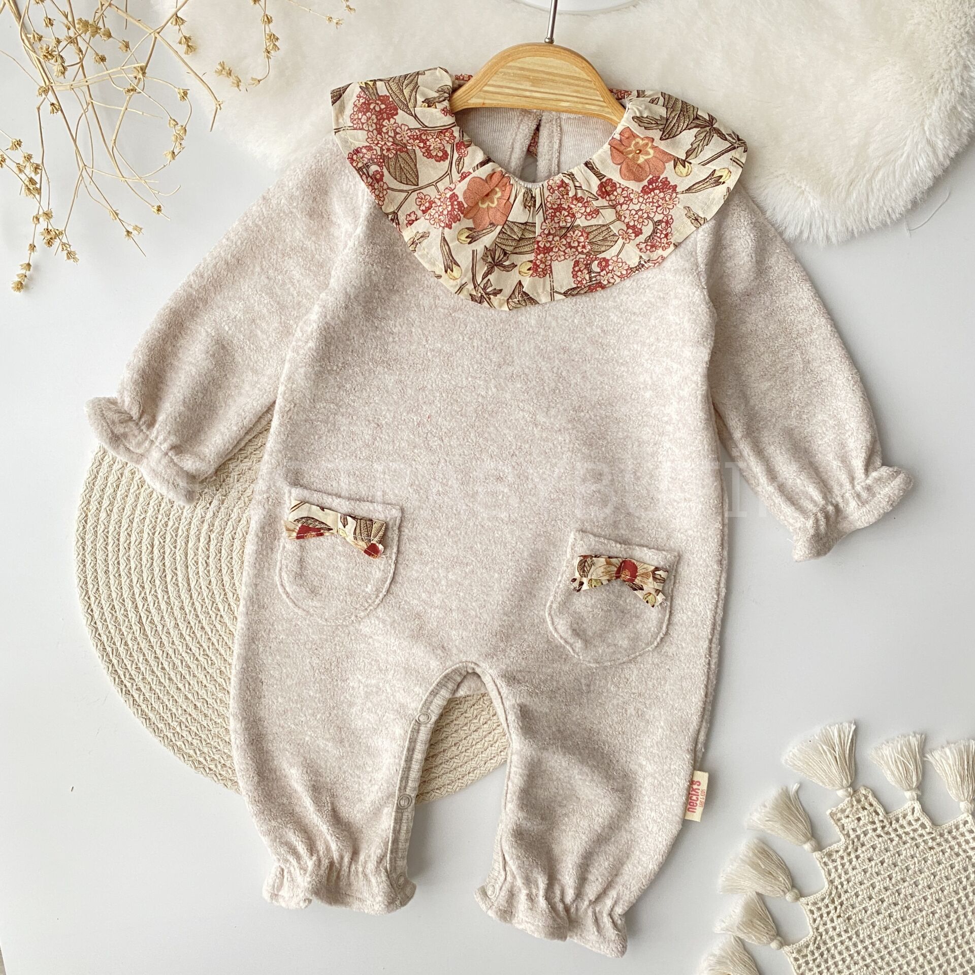 Vintage Müslin Yakalı Cepli Yumoş Tulum