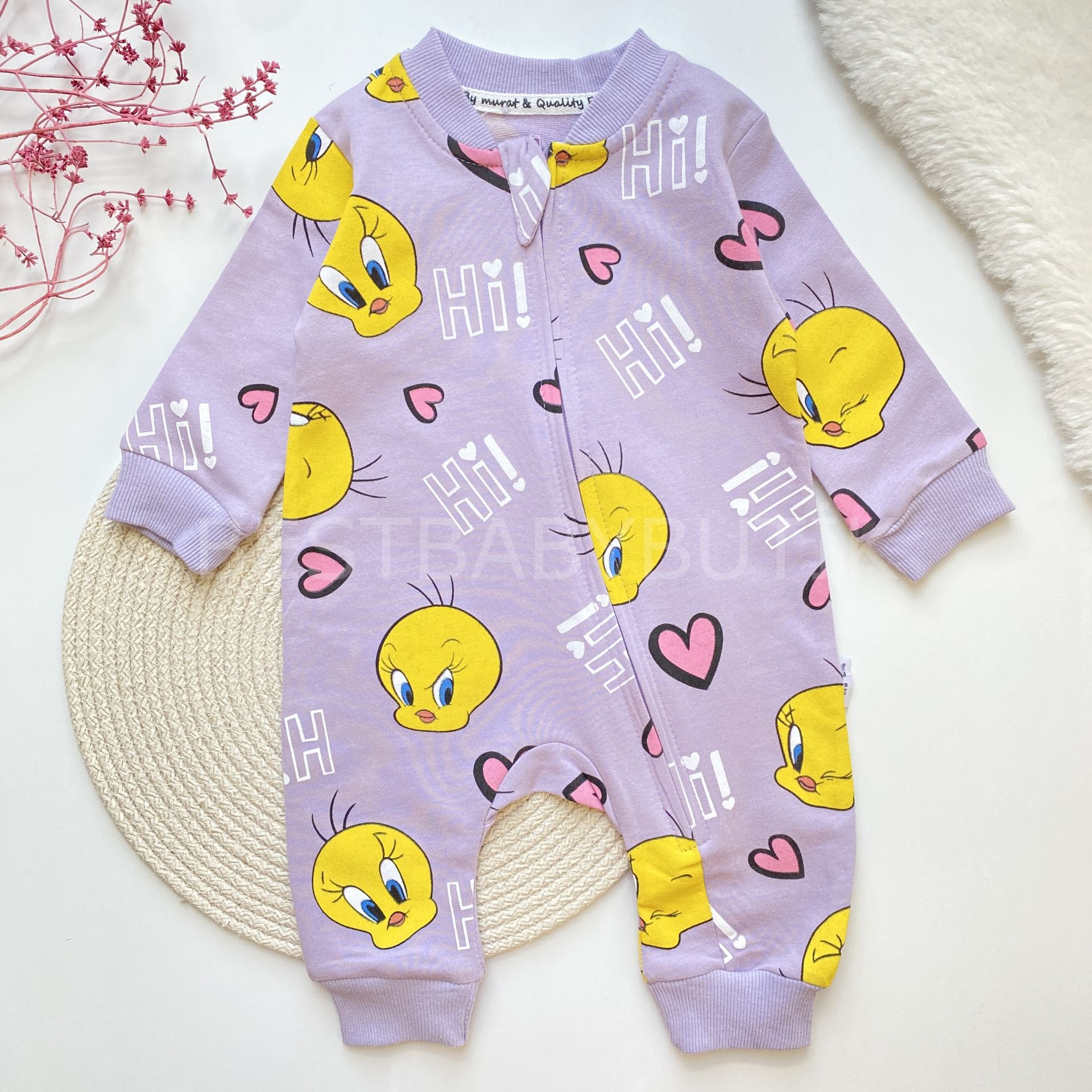 Hİ TWETTY KALP BASKILI FERMUARLI TULUM 3-6 AY