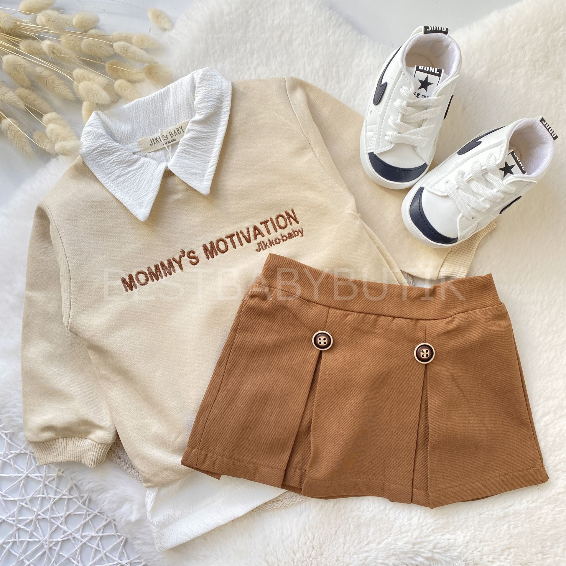 MAMAS MOTİVATİON GÖMLEKLİ SWEAT DETAYLI KOLEJ ETEKLİ 3 PARÇA  TAKIM