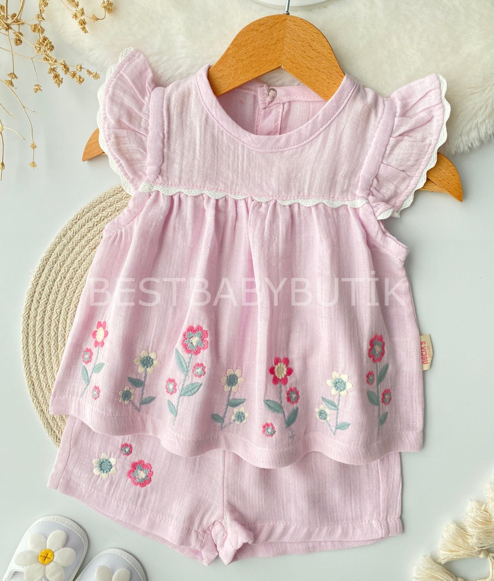 Fiyona Çiçek Nakışlı Müslin Robalı 2’Li Takım 12-18 AY