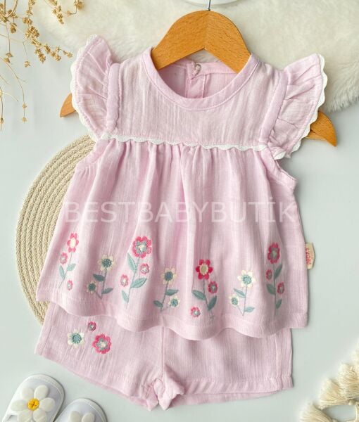 Fiyona Çiçek Nakışlı Müslin Robalı 2’Li Takım