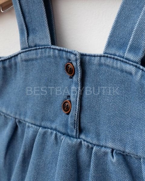 Balon Kol Detaylı Bluz Ve Askılı Kot Elbise-DAR KALIP