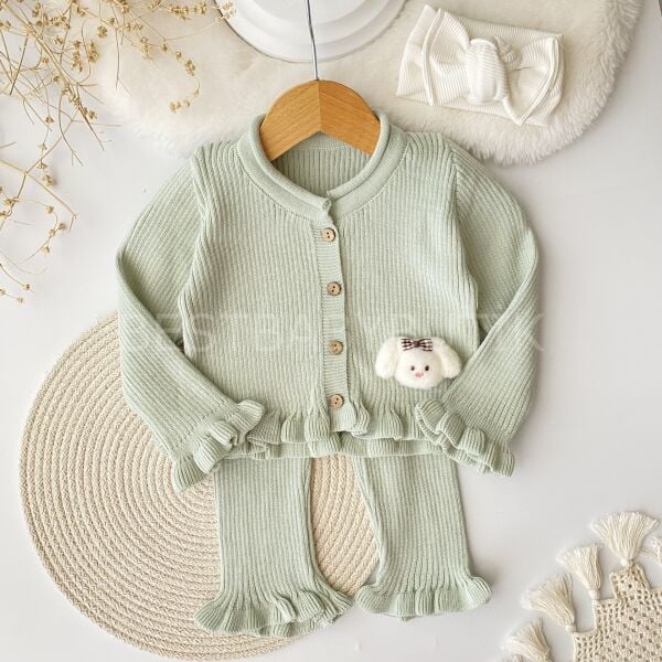 Peluş Tavşanlı Fırfırlı Fitilli Triko Takım