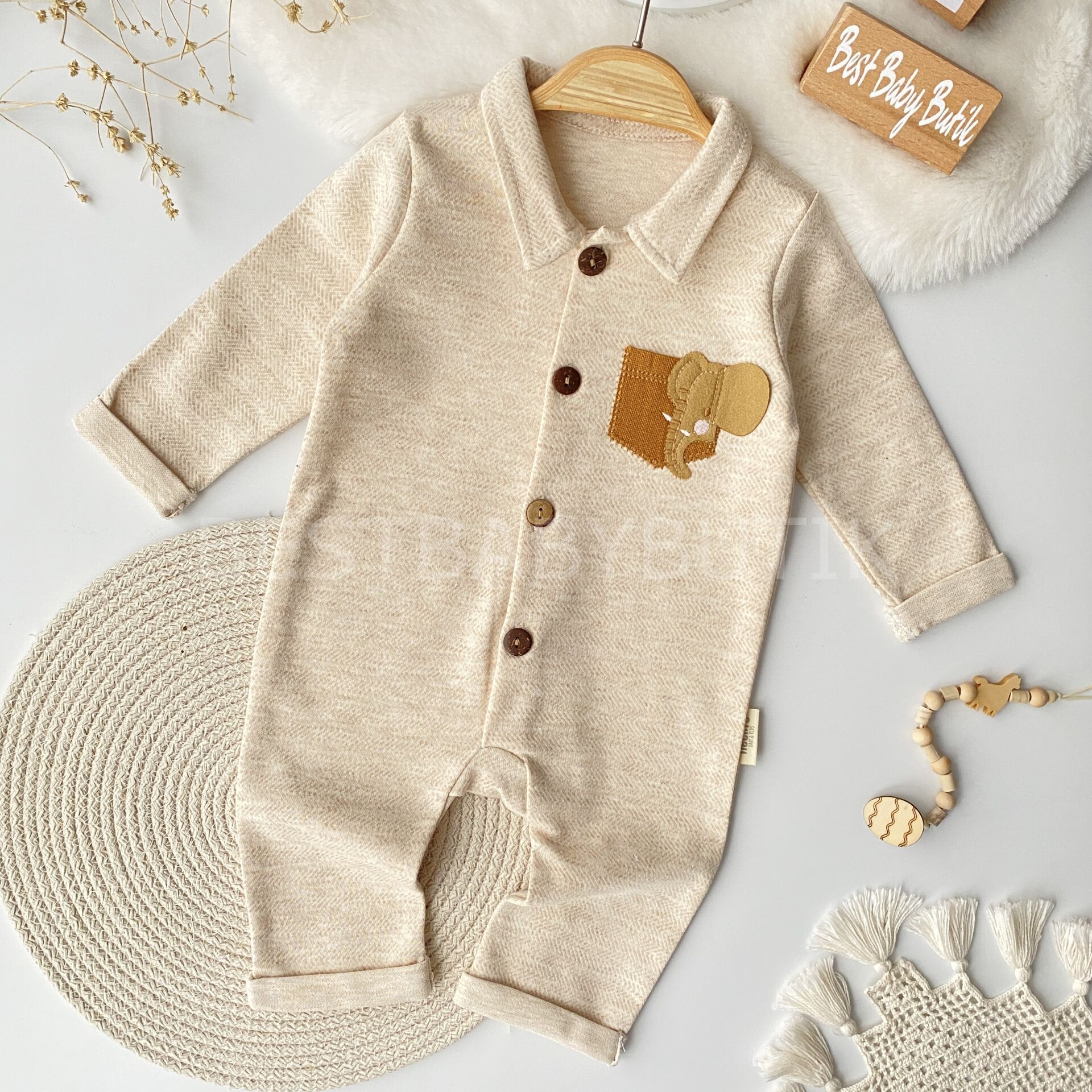 Fil Detaylı Yumoş Kumaş Tulum