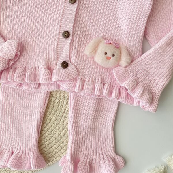 Peluş Tavşanlı Fırfırlı Fitilli Triko Takım