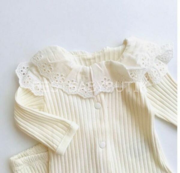 EKRU FİSTO YAKA DETAYLI FİTİLLİ  5 PARÇA HASTANE ÇIKIŞI SETİ