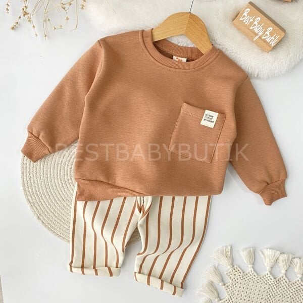 Yan Cep Detaylı Çizgili Şardonlu Oversize Takım