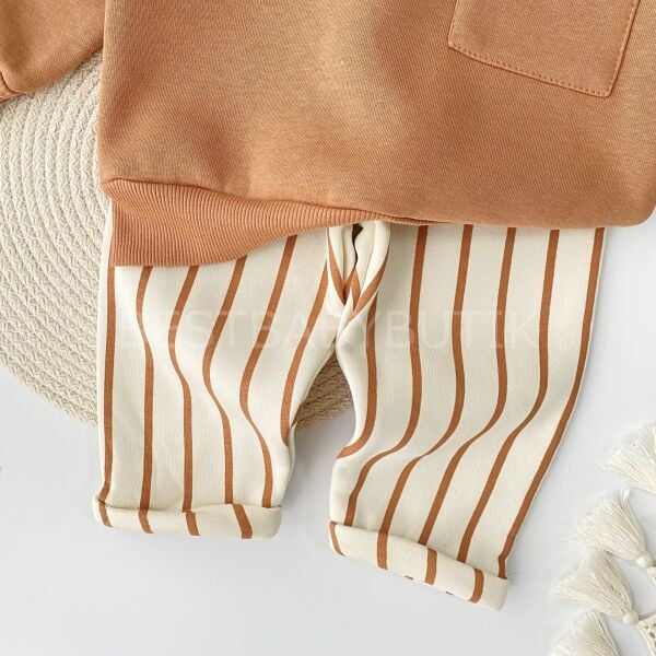 Yan Cep Detaylı Çizgili Şardonlu Oversize Takım