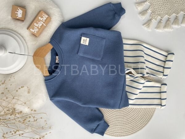 Yan Cep Detaylı Çizgili Şardonlu Oversize Takım 3 YAŞ