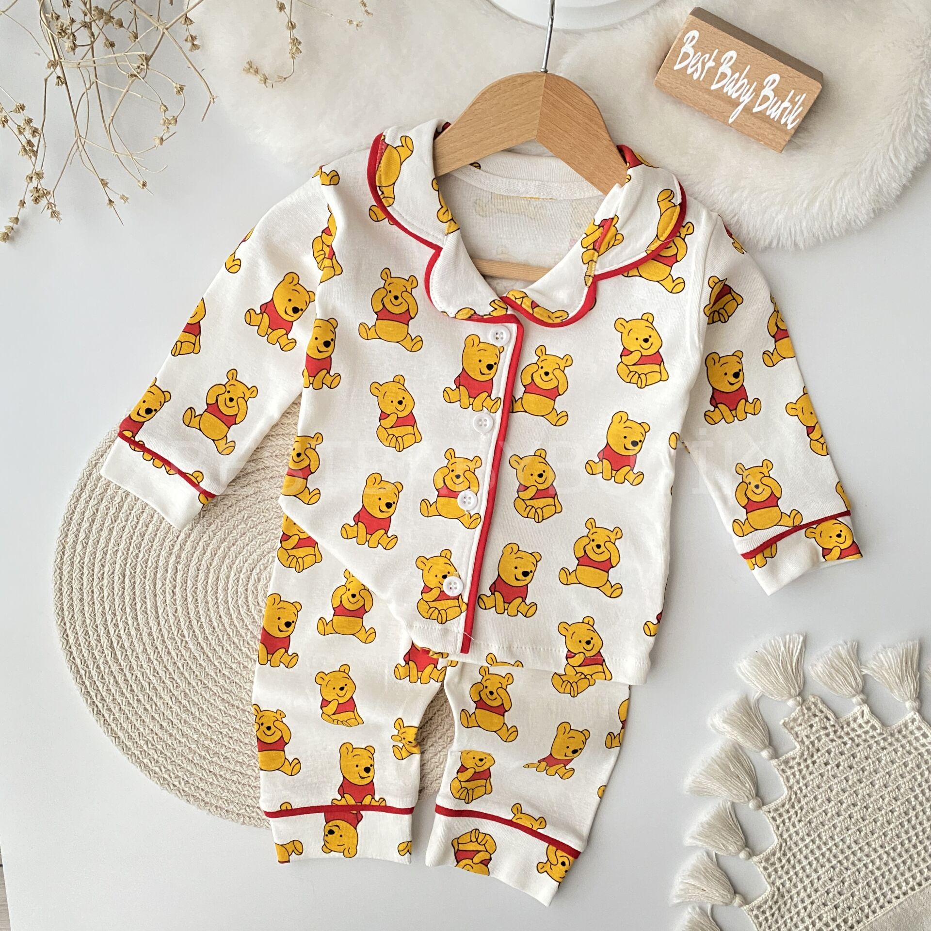 Winnie Pooh Baskılı Pamuk Pijama Takımı