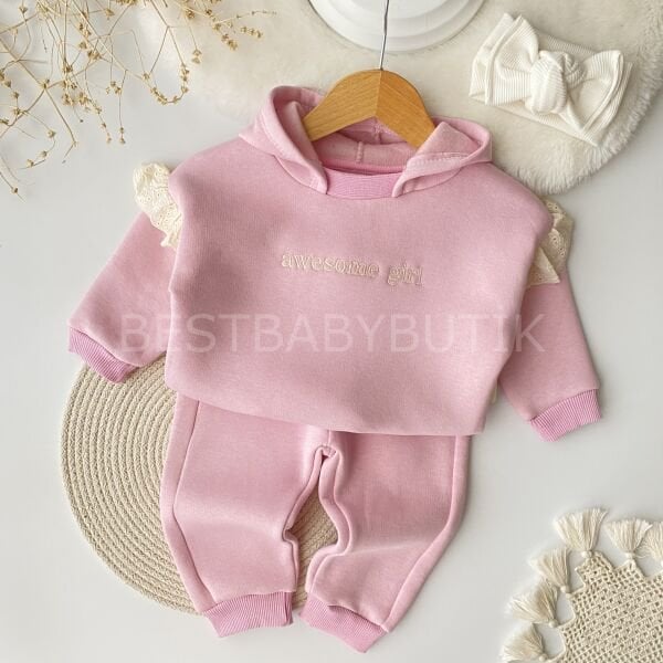 Nakış Ve Kol Fisto Detaylı Kapşonlu Şardonlu 2’Li Takım