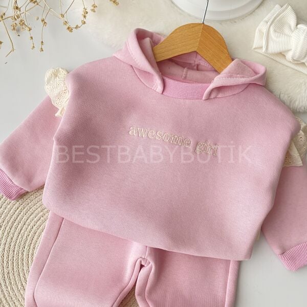 Nakış Ve Kol Fisto Detaylı Kapşonlu Şardonlu 2’Li Takım