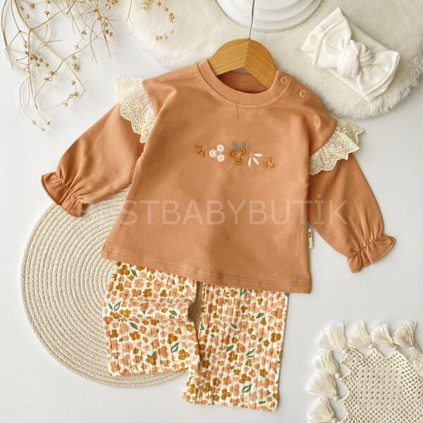 Çiçek Nakışlı Bol Paça 2’Li Takım