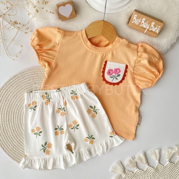 Çiçek Nakışlı Fırfırlı Balon Kol Takım