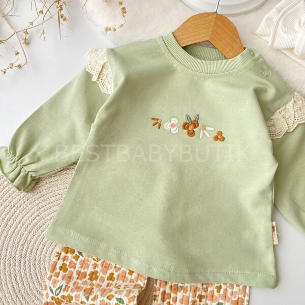 Çiçek Nakışlı Bol Paça 2’Li Takım