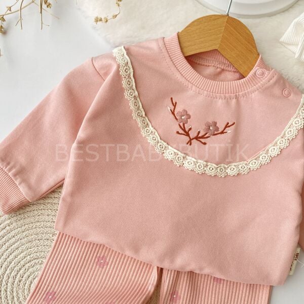 Çiçek Nakışlı Bol Paça 2’Li Takım