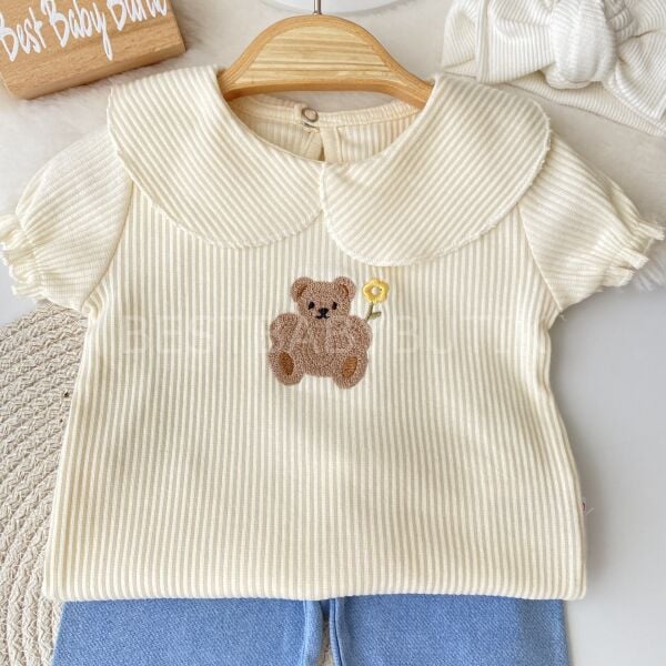 Ayıcık Nakışlı Bebe Yaka Kot Taytlı Takım 18-24 AY