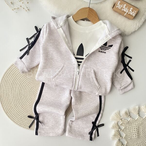 Adidas Baskılı Kurdaleli Bol Paça Şardonlu 3’lü Takım