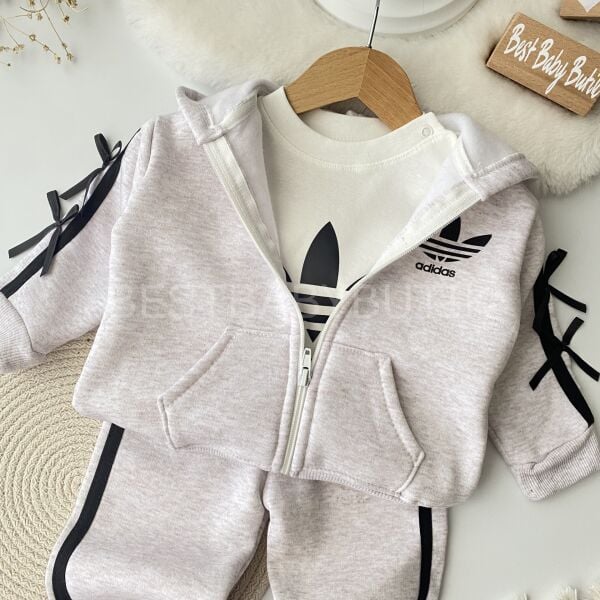 Adidas Baskılı Kurdaleli Bol Paça Şardonlu 3’lü Takım