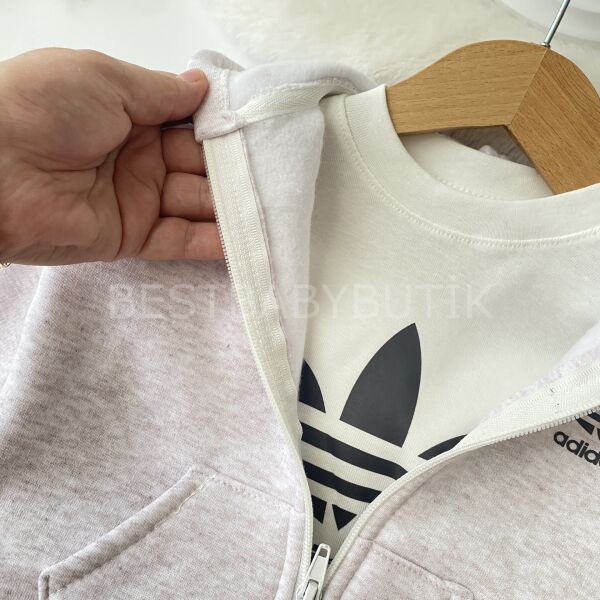 Adidas Baskılı Kurdaleli Bol Paça Şardonlu 3’lü Takım