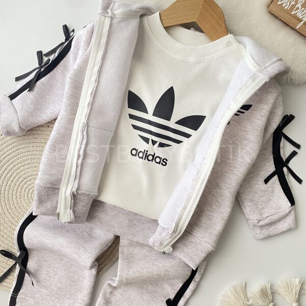 Adidas Baskılı Kurdaleli Bol Paça Şardonlu 3’lü Takım