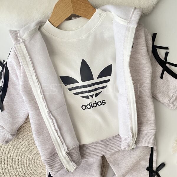 Adidas Baskılı Kurdaleli Bol Paça Şardonlu 3’lü Takım