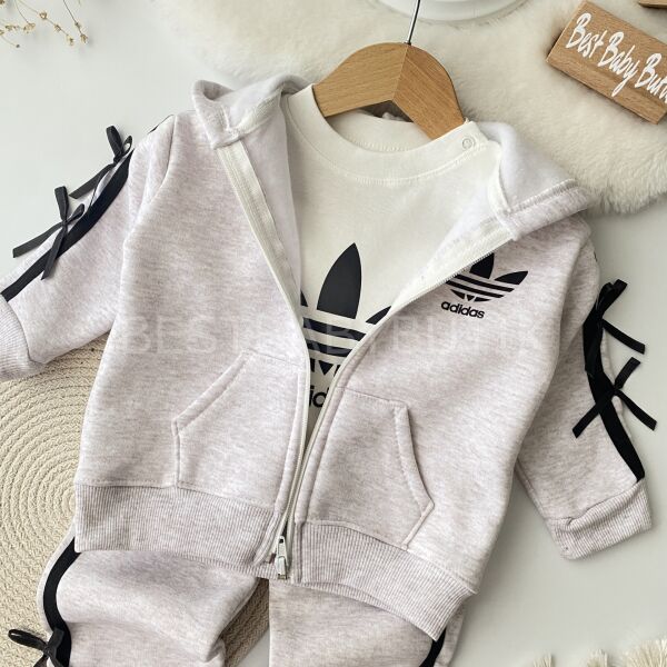 Adidas Baskılı Kurdaleli Bol Paça Şardonlu 3’lü Takım