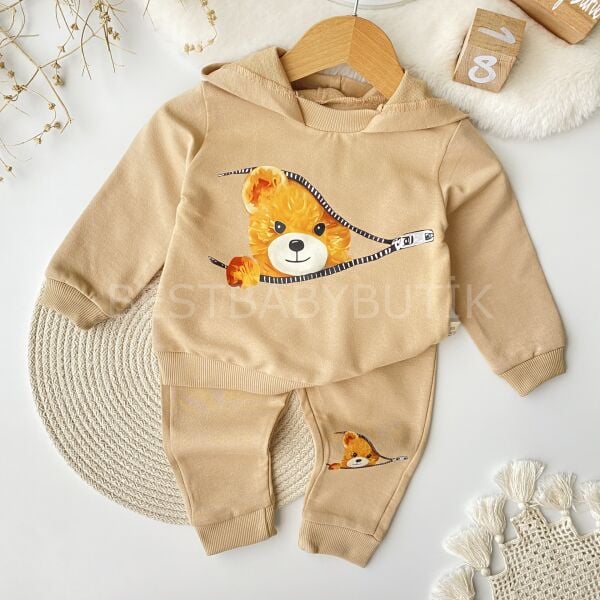 Ayıcık Baskılı Kapşonlu 2’Li Takım